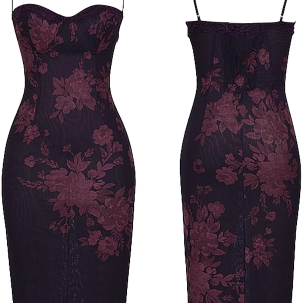Elegant Floral Spaghetti Strap Lace Dress